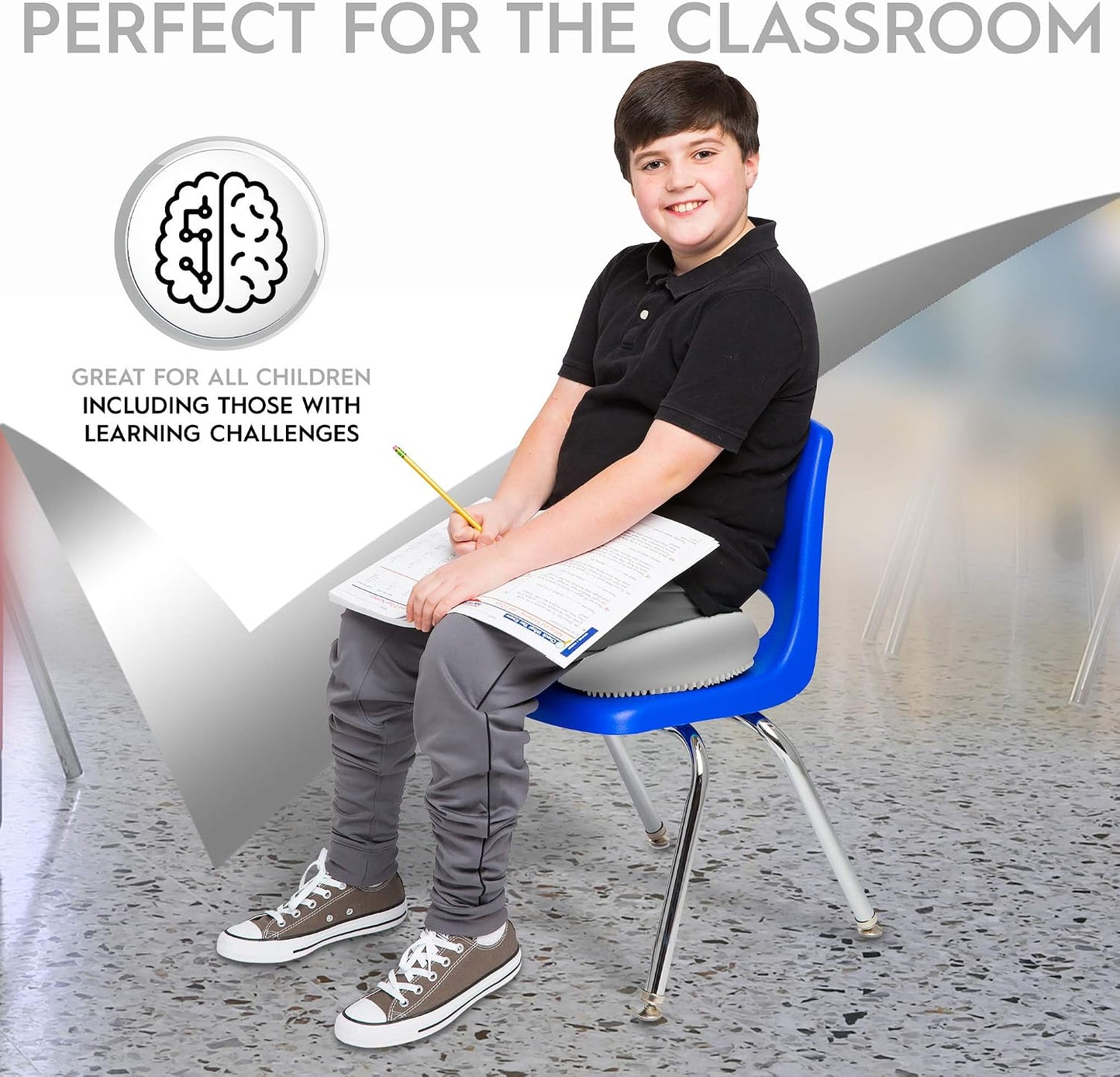 Bouncyband – Wiggle Seat – Purple, 13” D – Large Sensory Cushion for Kids Ages 6-18+ – Promotes Active Learning, Improves Student Productivity, Includes Easy-Inflation Pump