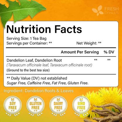 FreshDrinkUS, Premium Dandelion Leaves and Roots, 135 Count, Caffeine Free