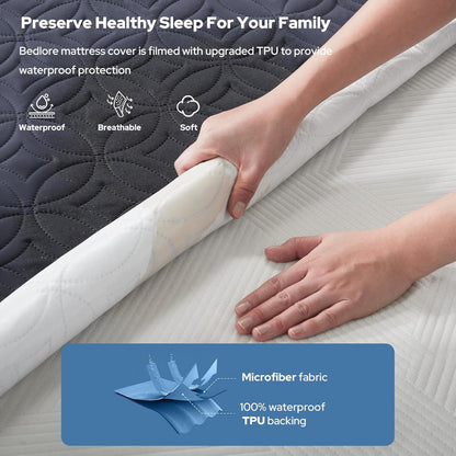 BEDLORE Waterproof Mattress Protector, King Size Mattress Pad with Deep Pocket 6"-18" Depth, Soft Noiseless Dirt-Proof Bed Mattress Cover Washable for Home, Bedroom, Hotel (Gray)