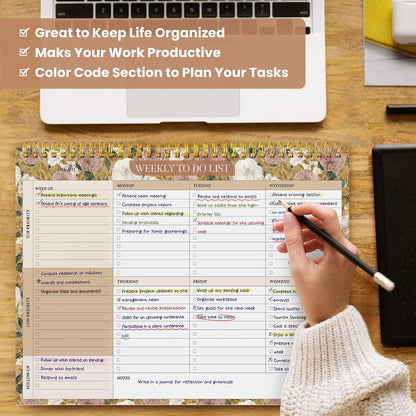 Weekly To Do List Notepad with 52 Undated Sheets（8.5"×11"）- Undated Weekly Planner Notepad for Office Desk Accessories and Supplies - Sunshine Petal