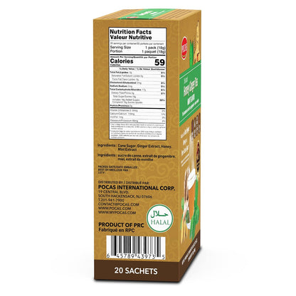 Pocas Honey Ginger Instant Tea Powder, Mint Flavor, Real Ginger Extract & Sweetener, Caffeine-Free Tea, 20 Packets