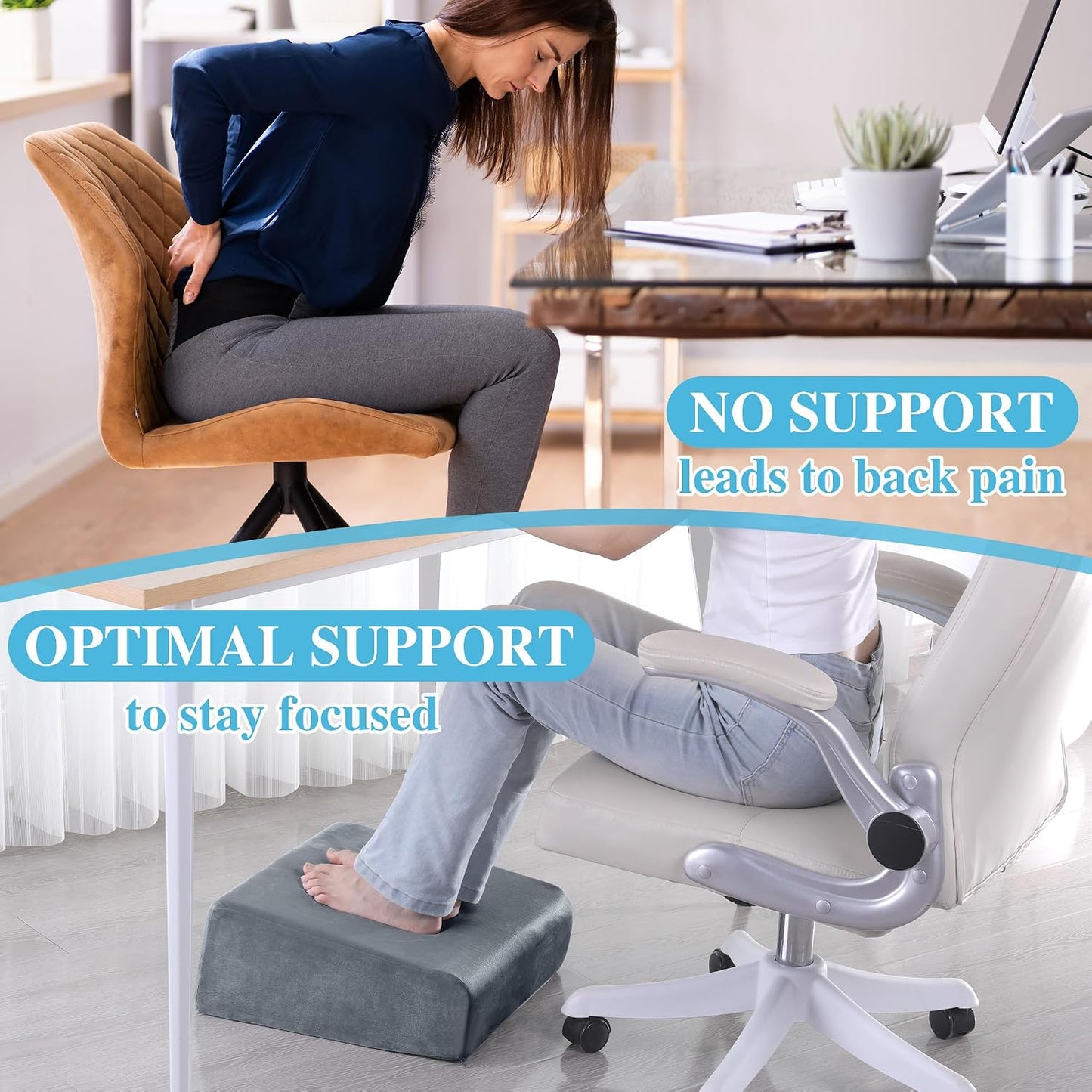 Under Desk Foot Rest, ROYALAY Ergonomic Office Footrest with 3 Adjustable Heights, High-Density Memory Foam Leg Rest for Home, Travel, Airplane with Washable Cover