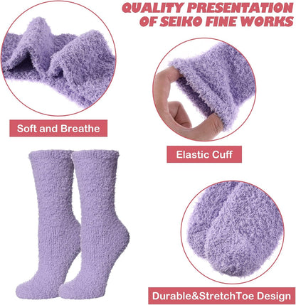 LINEMIN Womens Fuzzy Socks Cozy Fluffy Winter Warm Slipper Socks Microfiber Soft Home Sleeping Socks