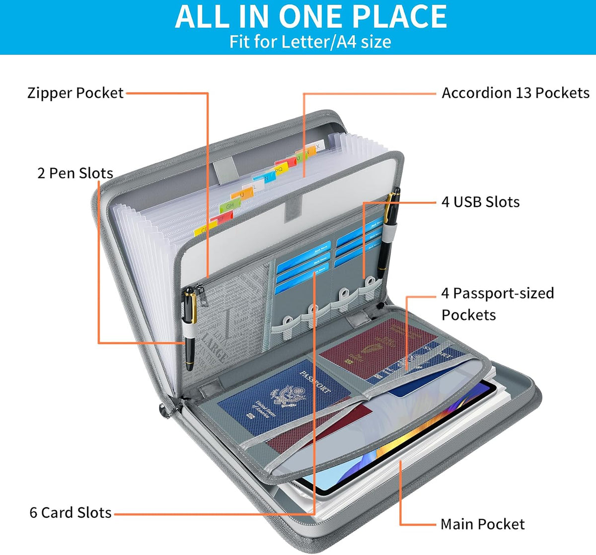 Important Document Organizer with Lock, Fireproof Accordion File Organizer