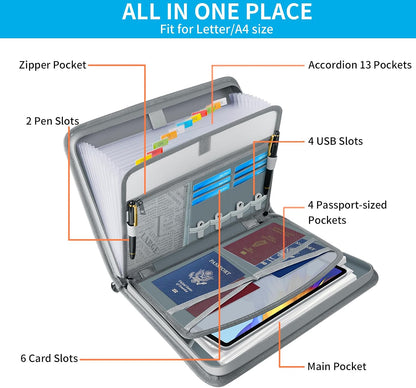Important Document Organizer with Lock, Fireproof Accordion File Organizer