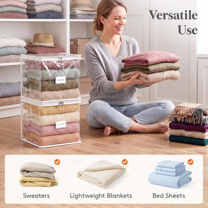 Lifewit Clear Zippered Storage Bags, Plastic Sweater Storage Bags Clothing Organizer for Blankets Linen Sweater Bed Sheet Quilt Clothes (15.7 x 13.8 x 3.9 Inch)