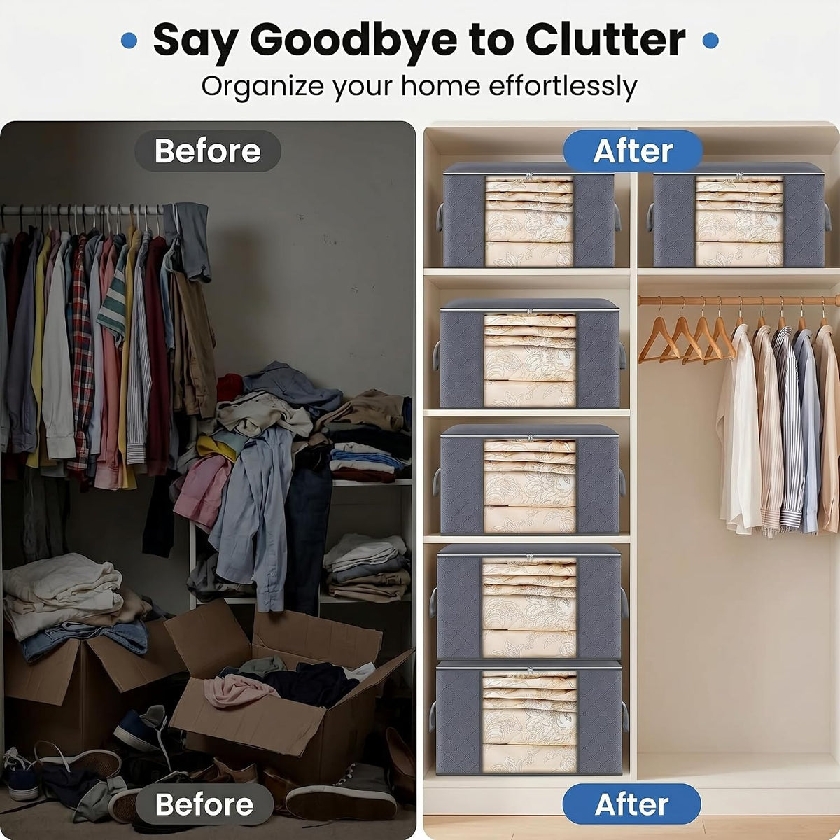 Large Storage Bags, Clothes Storage Bins Foldable Closet Organizers Storage Containers with Reinforced Handle for Clothing, Blanket, Comforters, Bed Sheets, Pillows and Toys (Gray)