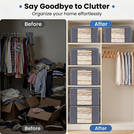 Large Storage Bags, Clothes Storage Bins Foldable Closet Organizers Storage Containers with Reinforced Handle for Clothing, Blanket, Comforters, Bed Sheets, Pillows and Toys (Gray)