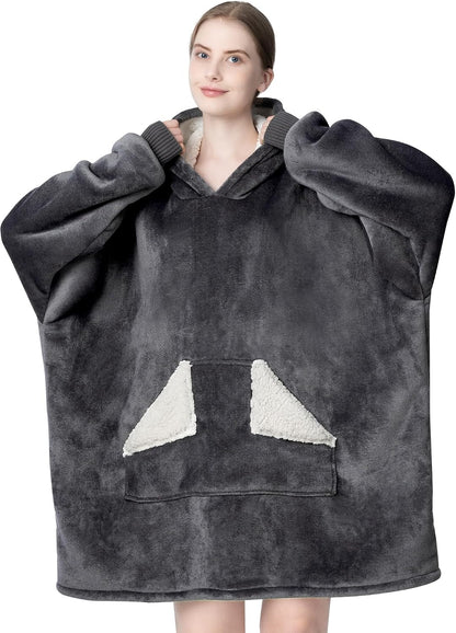 Touchat Wearable Blanket Hoodie, Oversized Sherpa Blanket Sweatshirt with Hood Pocket and Sleeves, Super Soft Warm Plush Hooded Blanket for Adult Women Men, One Size Fits All (Pink)