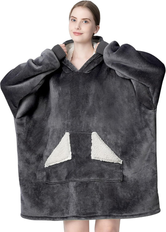 Touchat Wearable Blanket Hoodie, Oversized Sherpa Blanket Sweatshirt with Hood Pocket and Sleeves, Super Soft Warm Plush Hooded Blanket for Adult Women Men, One Size Fits All (Pink)
