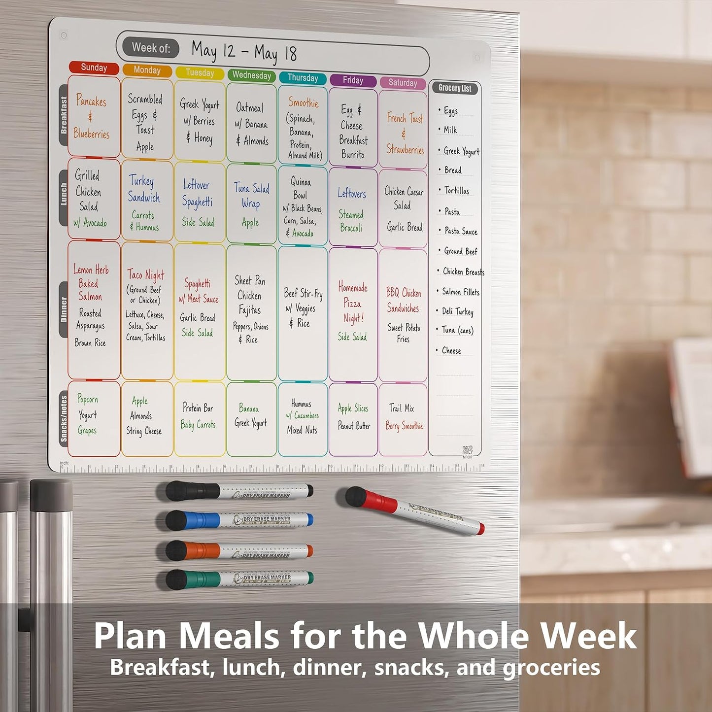 Multi-Use Weekly Tracker for Fridge, Magnetic Dry Erase Chart for Chores, Habits, Routines, Tasks & Schedules, Extra-Strong Magnetic Hold, Includes 5 Markers & Eraser