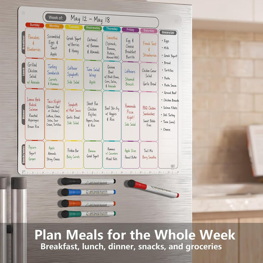 Magnetic Meal Planner for Fridge, Dry Erase Weekly Menu Board