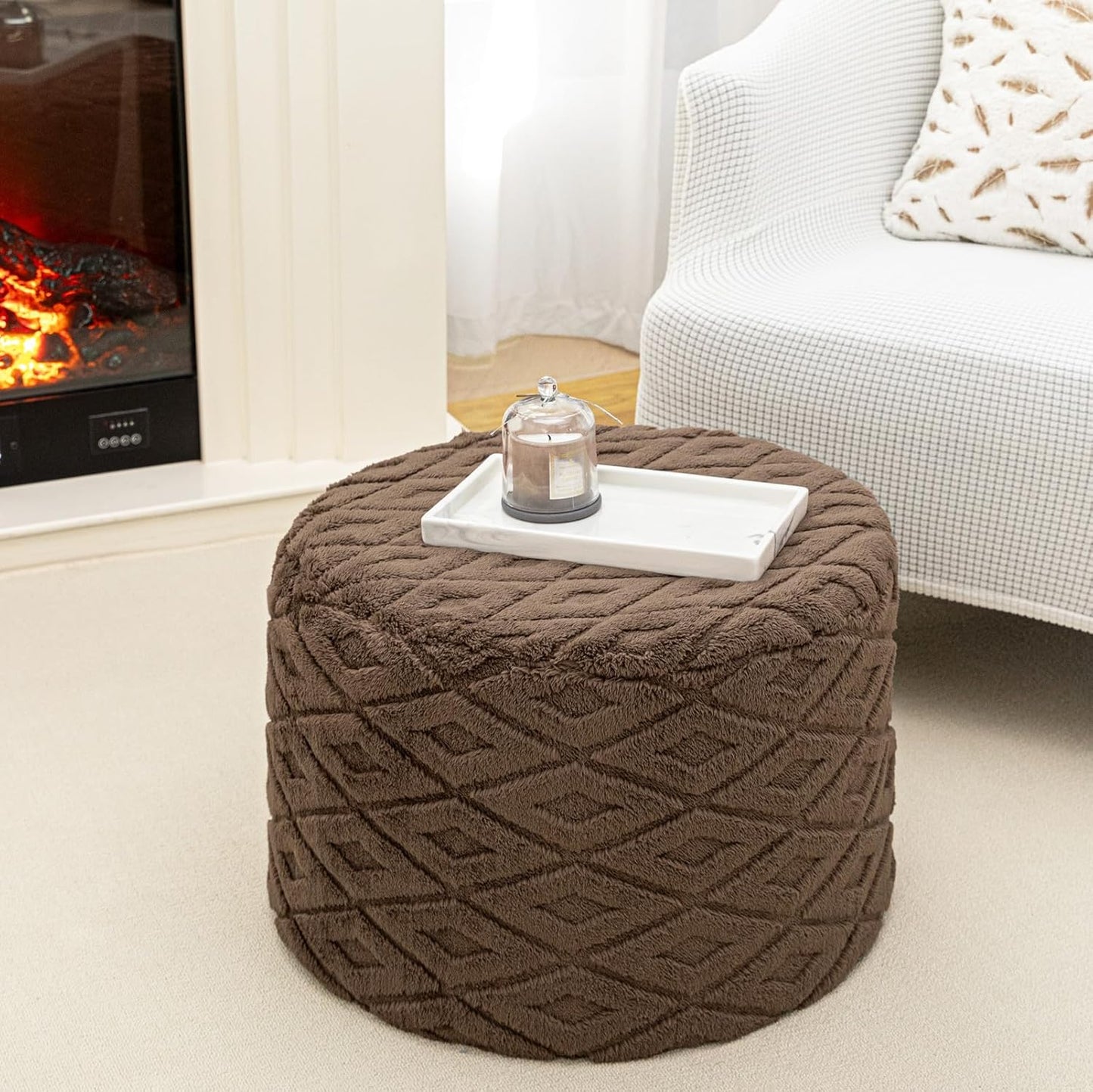 Round Pouf Ottoman 20 x 20 x 14 Inches Boho Poof Home Decor Floor Pouffe Ottoman Foot Rest for Couch Sofa Bean Bag Chairs Living Room Bedroom (Green)