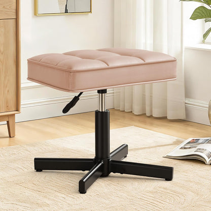 LUE BONA Adjustable Vanity Stool, Foot Rest Under Desk, 360° Swivel Vanity Chair for Makeup Room, Black Upholstered Faux Leather Ottoman for Bathroom & Living Room, 300lbs
