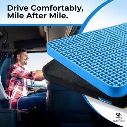 SelectSoma Double-Thick Gel Seat Cushion for Long Sitting Pressure Relief for Back, Sciatica, Coccyx, Tailbone Pain - Cushion for Airplane Travel, Office Chair, Wheelchair, Car & Truck - Egg Seat Pad