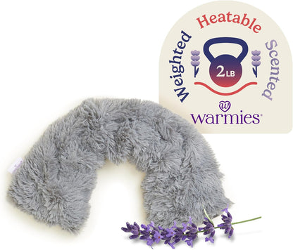 warmies Microwavable Neck & Shoulder Wrap - Weighted Neck Wrap - Microwavable Heat Pack for Shoulders - Chillable Heating Pad with Lavender for Aches & Pain - Marshmallow Gray, 19 x 5 x 3 in, 2 lb