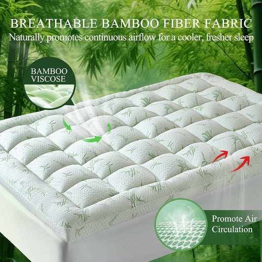 Oeko-TEX Certified King Mattress Topper, 3 Inch Plush Pillow Top Matress Pad for Back Pain Relief, Cooling Mattress Topper with 6"-18" Deep Pocket, Rayon Derived from Bamboo (78"x80")