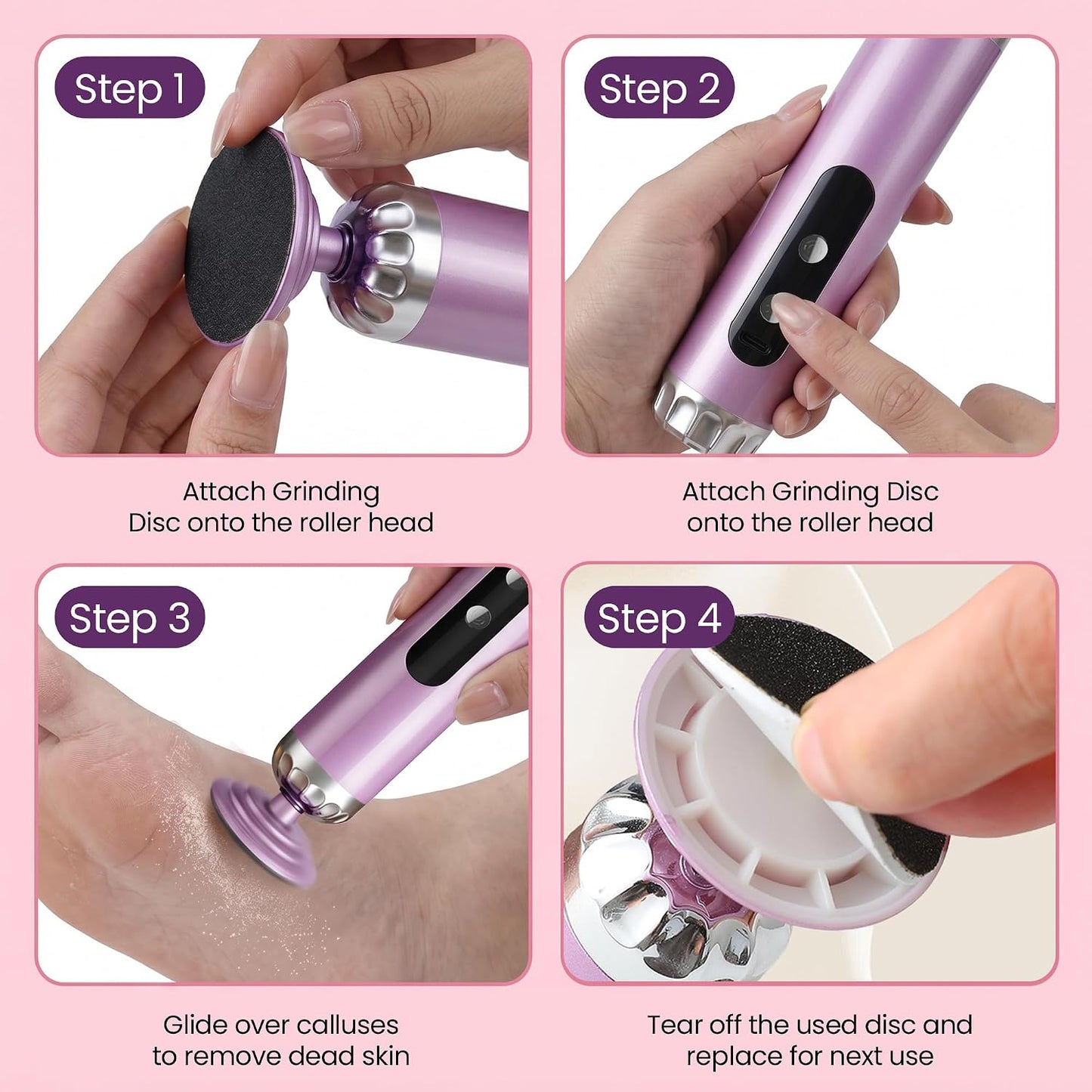 Electric Callus Remover for Feet, Cordless Foot Sander with 5 Speeds | Upgraded 1200RPM, 3-in-1 File, LED Display, 3-Hour Battery, 50 Discs, Heel Grinder, Home Pedicure Gift for Women Men