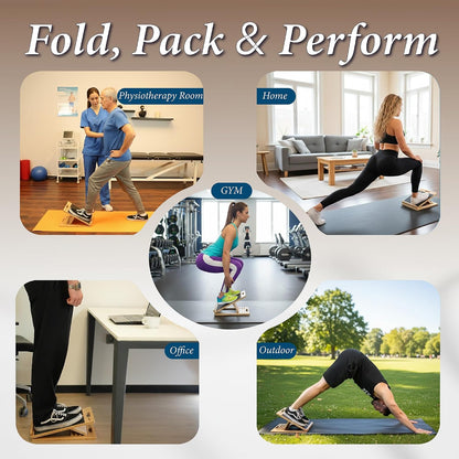 Slant Boards for Exercise - Adjustable Bamboo Calf Stretcher & Squat Wedge, Foldable & Portable Incline Board with Angle Markings, for Physical Therapy Leg Exercisers & Home Gym