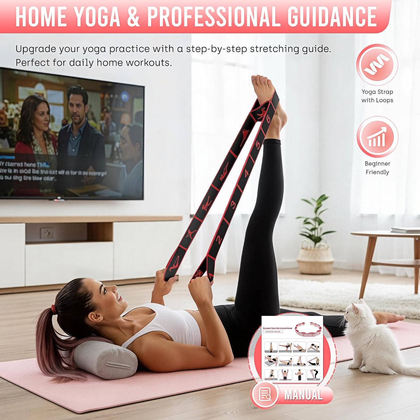 Resistance Bands, Stretch Band for Exercise, Physical Therapy, Rehab & Flexibility, Home Gym Equipment for Yoga, Pilates, Dance, Gymnastics, Number Loop Elastic Strap for Leg and Hip Stretches
