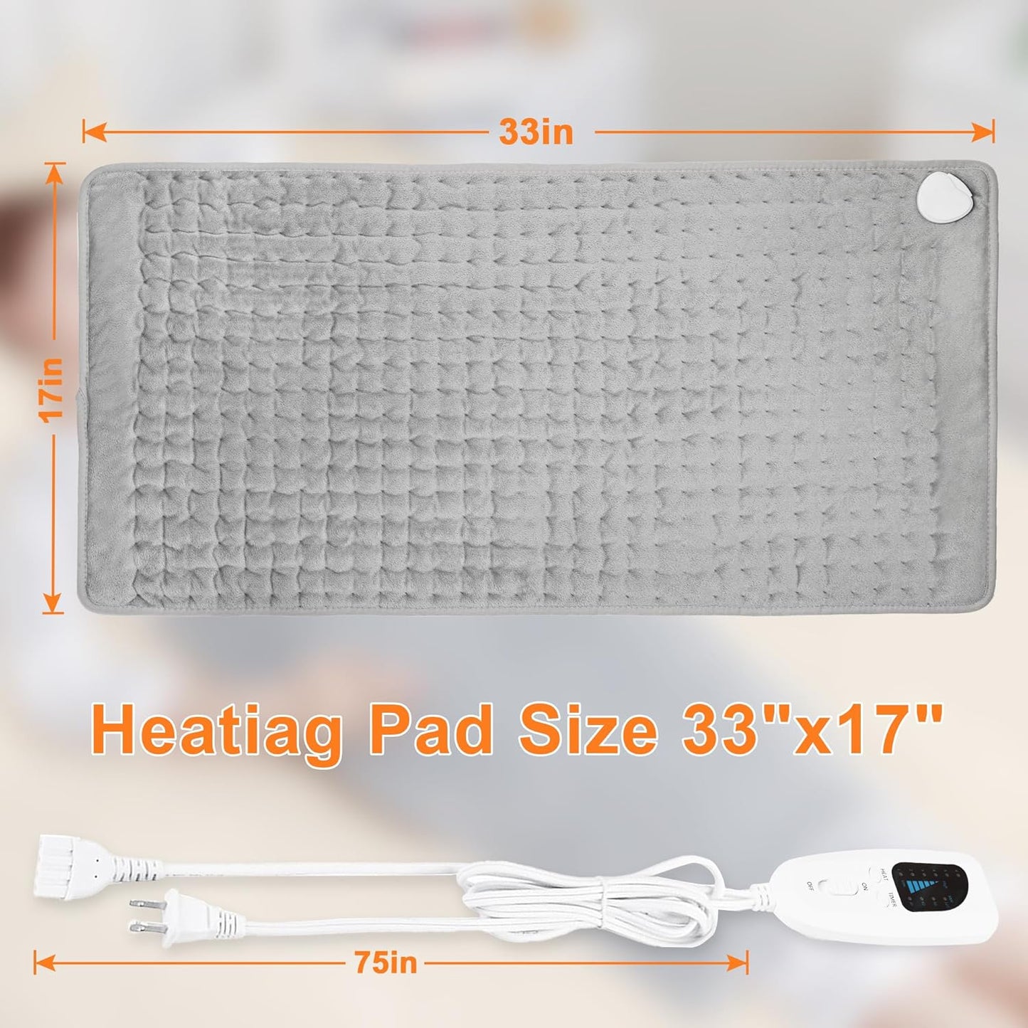 Deepsoon Heating Pad,Electric Heating Pads for Back,Neck,Moist Heating Pad for Abdomen Shoulder Knee Legs,Dry/Moist Heat&Auto Shut Off,Fathers Day Dad Gifts for Men Birthday,Light Gray,24x12 Inch