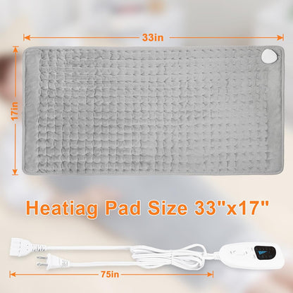 Deepsoon Heating Pad,Electric Heating Pads for Back,Neck,Moist Heating Pad for Abdomen Shoulder Knee Legs,Dry/Moist Heat&Auto Shut Off,Fathers Day Dad Gifts for Men Birthday,Light Gray,24x12 Inch