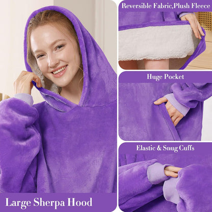 LetsFunny Blanket Hoodie,Oversized Wearable Sherpa Fleece Blanket Sweatshirt,Super Soft Warm Cozy with Giant Pocket,Gifts for Women Men Adults Teenagers, One Size Fits All