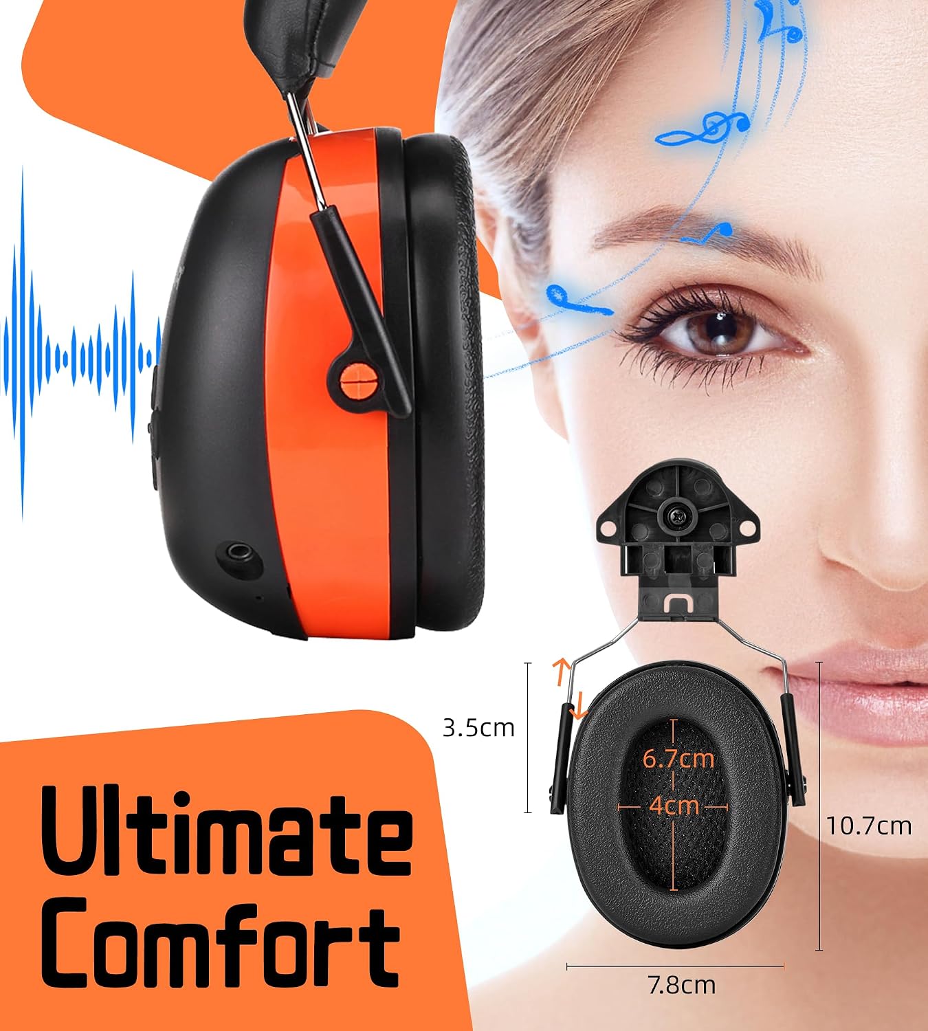 PROHEAR 037 Bluetooth 6.0 Hearing Protection Headphones with Rechargeable 1500mAh Battery, 30dB SNR Safety Noise Reduction Ear Muffs 120H Playtime for Mowing, Workshops, Snowblowing - Black