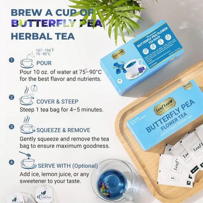 LeafLea Butterfly Pea Tea Bags, 100% Butterfly Pea Flowers, 80 Count