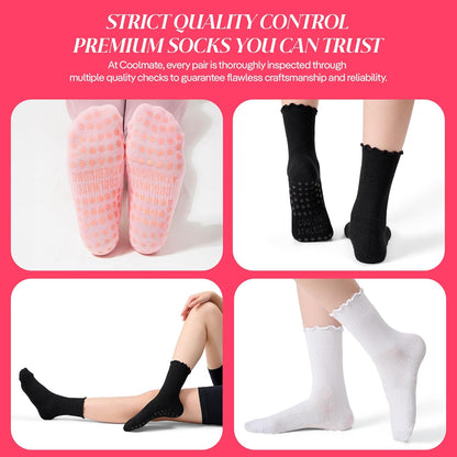 COOLMATE Pilates Socks with Grips for Women, Yoga Socks, Crew Non Slip Women for Barre, Pilates Gifts for Women - Colors B