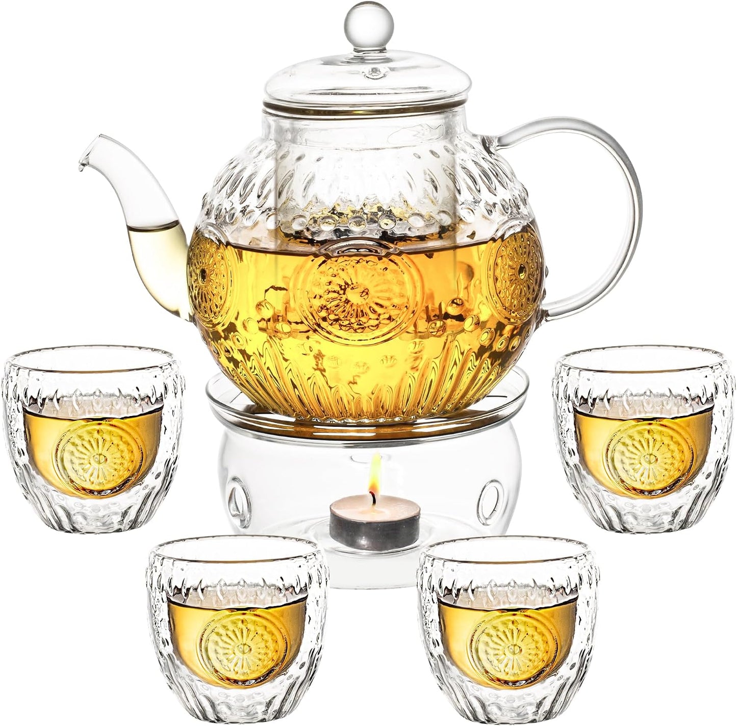 Bandesun Vintage Glass Teapot, Tea Kettle with Removable Infuser 32OZ/1000ml, Borosilicate Glass Pot -Stovetop Safe, Blooming & Loose Leaf Tea Maker Set