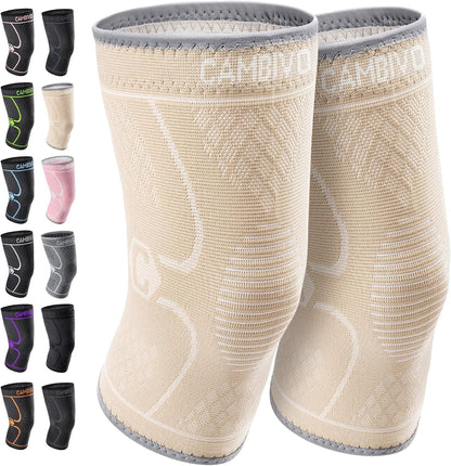 CAMBIVO 2 Pack Knee Braces for Women & Men, Knee Compression Sleeves for Knee Pain Relief, Knee Support with Non-Slip Silicone, Breathable, for Running, Workout, Weightlifting & Daily Use, Arthritis Support (Black, Medium)