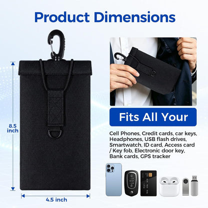 Faraday Bags for Phones & Car Keys, Large, 2 Pack, Black