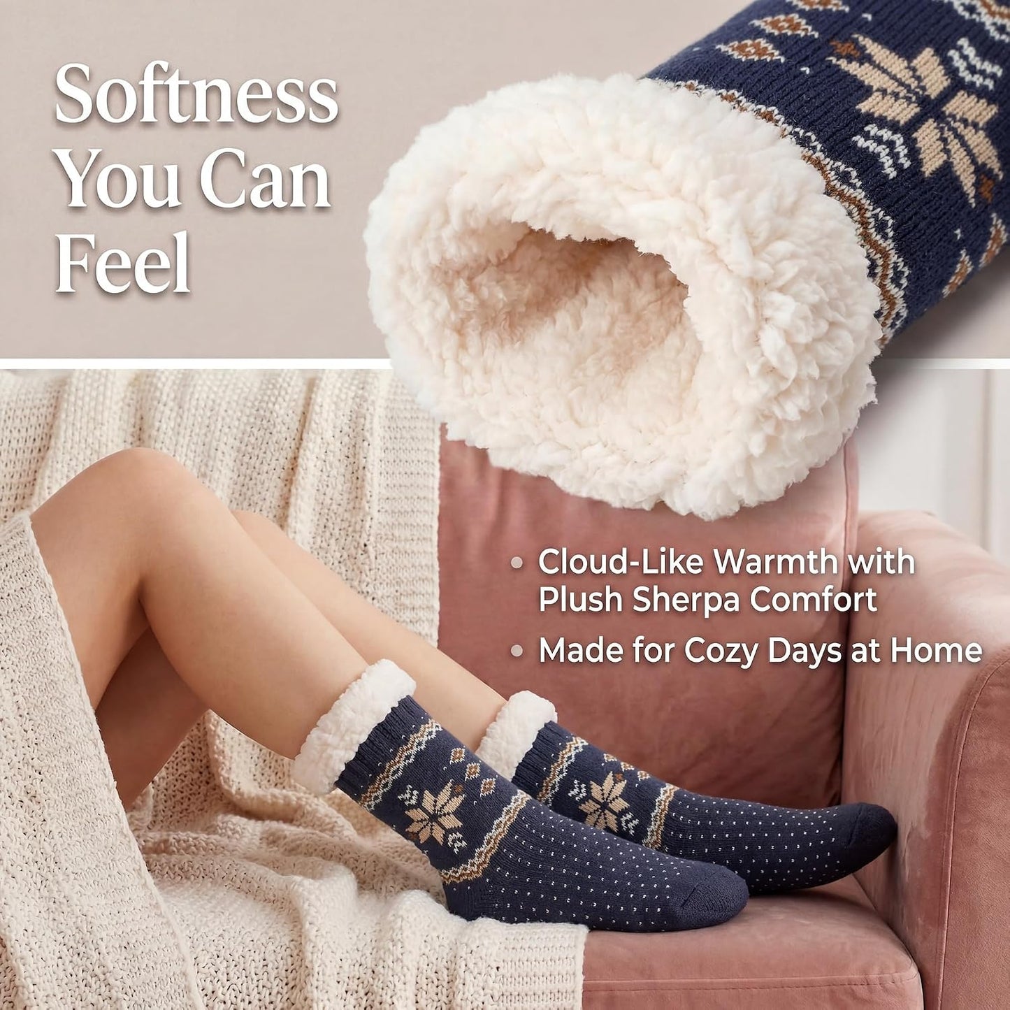 Cozylook Fuzzy Slipper Socks for Women with Grips Warm Cozy Soft Non-Slip Winter Socks Cozy Gift Idea