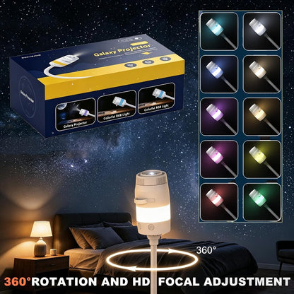 Galaxy Projector Night Light, 2-in-1 USB Portable Galaxy Star Projector Night Light, LED Ceiling/Wall Projection Lamp with 360° Rotation, USB Power for car and Bedroom, Decoration for Adults and Kids