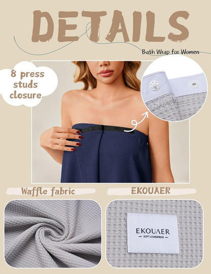 Ekouaer Waffle Robes Towel Wrap for Women Bath Wrap Lightweight Spa Robe