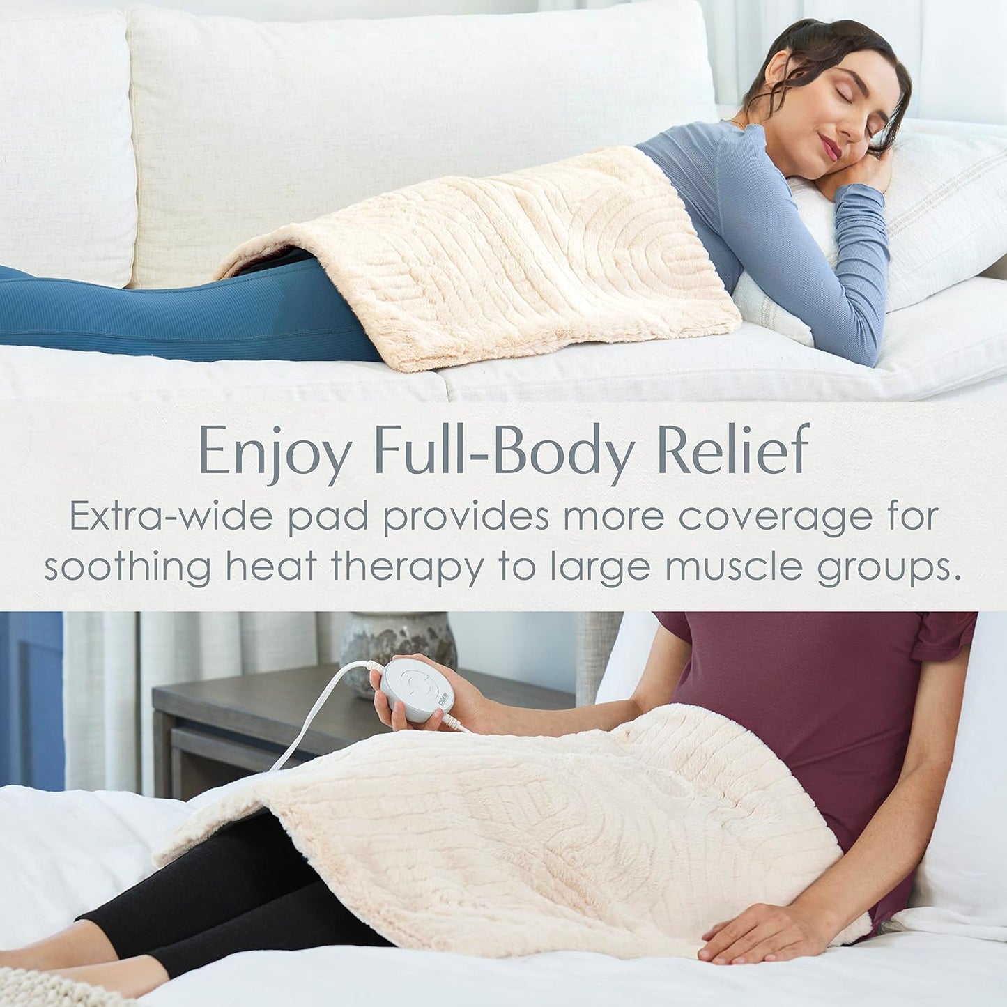 Pure Enrichment PureRadiance Luxury Heating Pad for Cramps, Back, Neck, & Shoulder Pain Relief, Patented Design, Soft Faux Fur & Micromink, 6 Heat Settings, Machine Washable, 12”x24” (Golden Sands)
