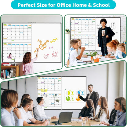 JILoffice Magnetic Calendar Whiteboard & Bulletin Corkboard Combination, Combo Board 24 x 18 Inch, Black Aluminum Frame Wall Mounted Board for Office Home and School with 10 Push Pins