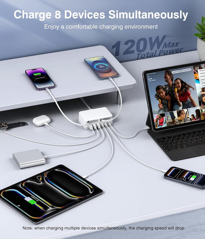8-in-1 Retractable USB C Charger Charging Station Hub for Multiple Devices