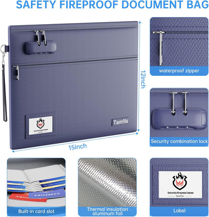 Tamfile Fireproof Document Bag with Lock,15x12 inch Heat Resistant Cash Bag
