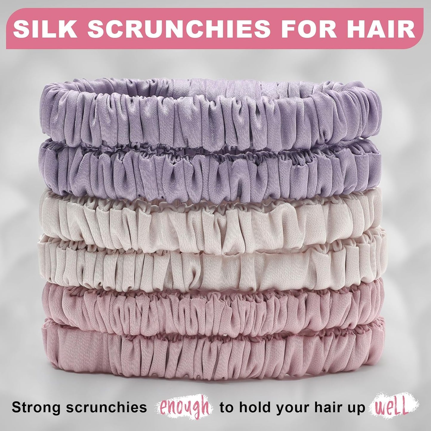 6Pcs Silk Hair Ties 100% Pure Mulberry Silk Scrunchies for Women Girls | No Hair Crease, Anti Frizz, Gentle Hold, No Damage, Black Brown Pink