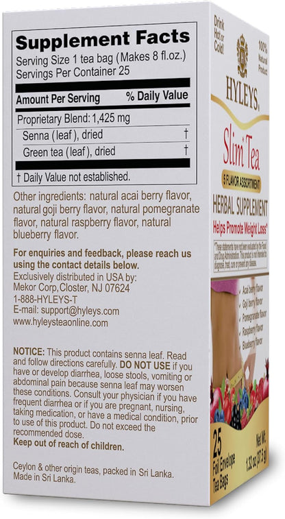 HYLEYS Slim Tea, 5 Flavor Weight Loss Variety Pack, Senna Tea, 25 Bags