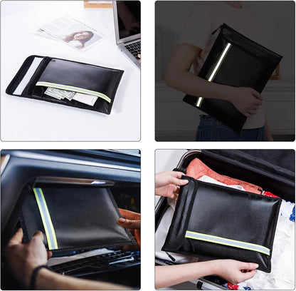 Fireproof Document Bag – 3 Pack (15" x 11", 13" x 9.7", 10.5" x 8") Fireproof & Water- proof Document Organizer | Document Holder with Zipper Secure for Cash, Passports, Check& More