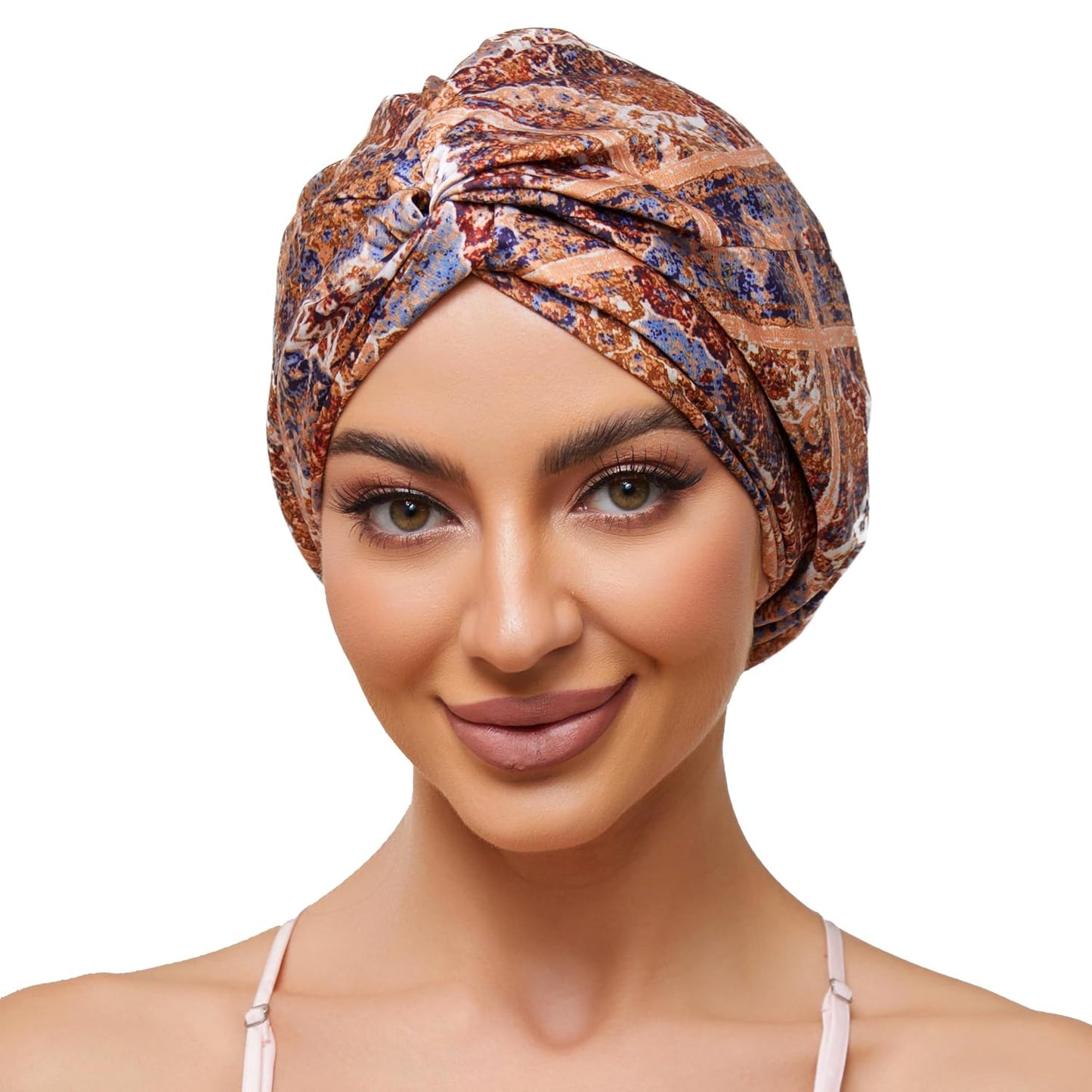 Adjustable Silk Satin Bonnet for Sleeping Hair Wrap, Double Layer Sleep Cap, Night Turban for Large Long Curly Braid Women Men Hair - Matcha Green