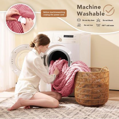 Homemate Heated Blanket Electric Throw - 50"x60" Heating Blanket Throw 1/2/4/6/8 Hours Auto-Off 10 Heat Levels Over-Heat Protection Soft Flannel Sherpa Heater ETL Certification