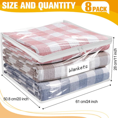 Plastic Storage Bags with Easy-Glide Zipper, Durable Clear Vinyl Zippered Storage Bags for Clothes Sweaters Comforters Blankets Sheets Bedding (15.7 x 13.8 x 3.9 Inch, Transparent White)