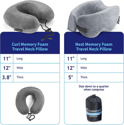 TRAVELREST Nest Neck Pillow Travel Essentials - Memory Foam Support - Grey