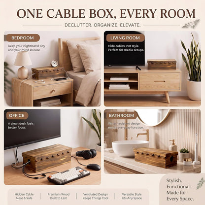 Patelai 2 Pcs Wooden Cord Basket Hider Cable Management Box Scalloped Edge
