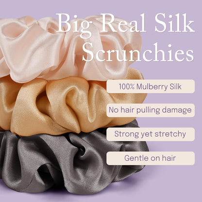 OLESILK Silk Scrunchies Oversized 100% Mulberry: Large for Women& Girls Long Thick Hair, Soft Smooth for No Damage Hair Care Sleeping