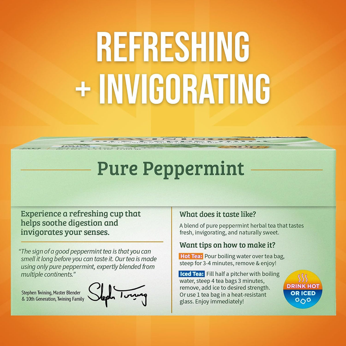 Twinings Pure Peppermint Herbal Tea Individually Wrapped Bags, 50 Count (Pack of 6), Fresh Minty Flavour, Naturally Caffeine-Free, Enjoy Hot or Iced, 300 Teabags